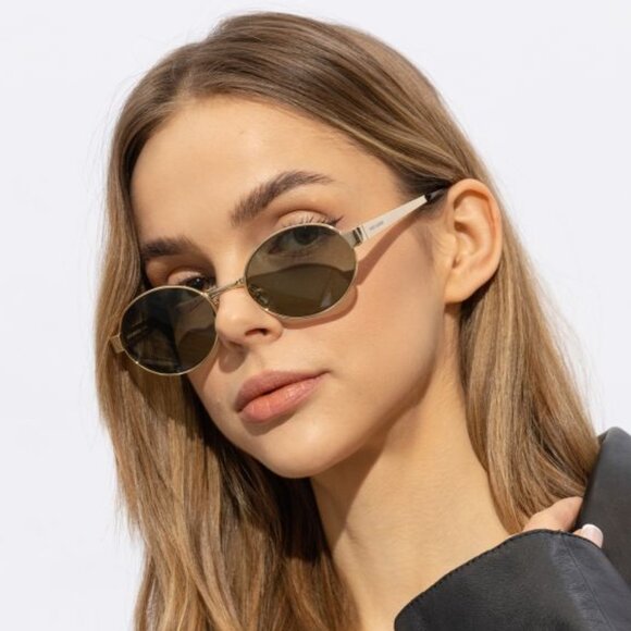 NWT SAINT LAURENT WOMEN GOLD SUNGLASSES - Picture 2 of 5